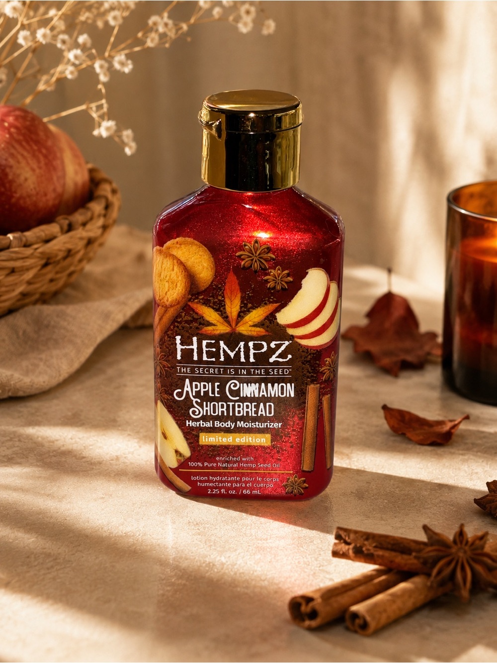 hempz apple cinnamon shortbread moisturizer 2.25oz — red & gold bottle